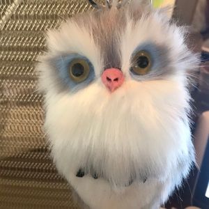 Faux Fur Plush Gray & White Owl Charm Keychain